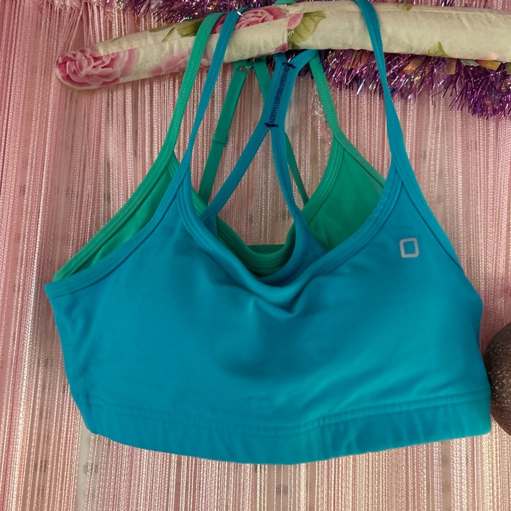 2 Lorna Jane Strappy Sports Tank - Teal & Green